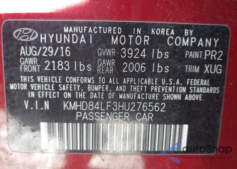 2017 Hyundai Elantra Value Edition z USA, uszkodzony, nr VIN KMHD84LF3HU276562